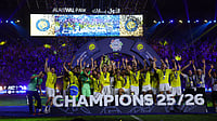 | Photo: X/AlNassrFC_EN : Al-Nassr players celebrate winning the Saudi Pro League title on May 21, 2026.