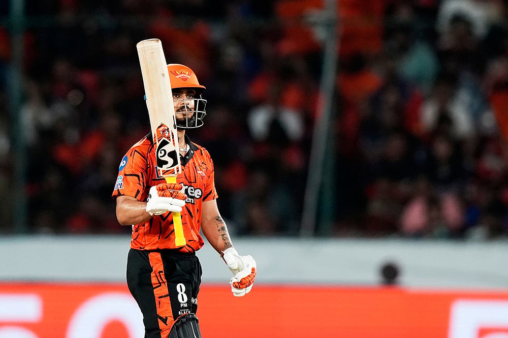 Sunrisers Hyderabads captain Ishan Kishan celebrates his fifty runs