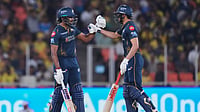 (AP Photo/Ajit Solanki) : Gujarat Titans' Sai Sudharsan, left, and his captain Shubman Gill celebrate after scoring runs during the Indian Premier League cricket match between Gujarat Titans and Chennai Super Kings in Ahmedabad, India, Thursday, May 21, 2026.