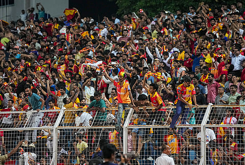 Spectators during the Indian Super League (ISL) 2026 football match between East Bengal vs Inter Kashi, in Kolkata.