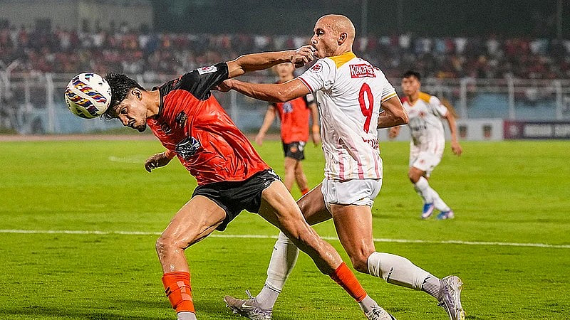 Players of East Bengal and Inter Kashi vie for the ball during the Indian Super League 2026 football match between East Bengal vs Inter Kashi, in Kolkata. - PTI