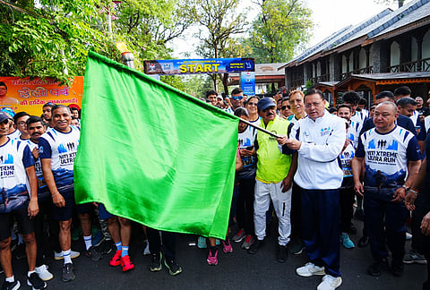 Uttarakhand Chief Minister Pushkar Singh Dhami flags off the 'Niti Xtreme Ultra Run', in Dehradun, Uttarakhand.