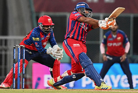 Lucknow Super Giants' captain Rishabh Pant plays a shot during the Indian Premier League cricket match between Lucknow Super Giants and Punjab Kings, in Lucknow.