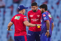 LSG Vs PBKS, IPL 2026: See Best Photos From Indian Premier League Match 68 At Lucknow's Ekana Stadium | Photo: PTI/Atul Yadav : LuLucknow Super Giants' head coach Justin Langer, left, interacts with Avesh Khan, centre, and Yash Thakur during warm-up before an Indian Premier League (IPL) 2026 T20 cricket match between Lucknow Super Giants and Punjab Kings, in Lucknow, Uttar Pradesh.