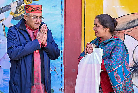 Chief Election Commissioner Gyanesh Kumar greets as he arrives to inspect the border polling booth at Harsil and review preparations for the upcoming Special Intensive Revision during his two-day visit, in Uttarkashi, Uttarakhand.