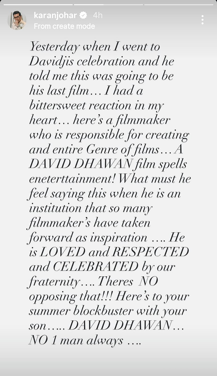 Karan Johar on David Dhawans retirement