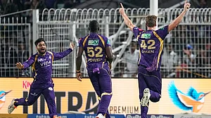 | Photo: AP/Bikas Das : Kolkata Knight Riders' Cameron Green, right, celebrates with teammates the wicket of Mumbai Indians' Rohit Sharma during the Indian Premier League cricket match between Kolkata Knight Riders and Mumbai Indians, in Kolkata, India.