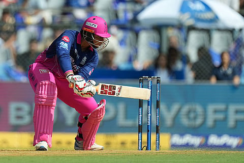 Rajasthan Royals' Vaibhav Sooryavanshi plays a shot during the Indian Premier League cricket match between Mumbai Indians and Rajasthan Royals in Mumbai, India.