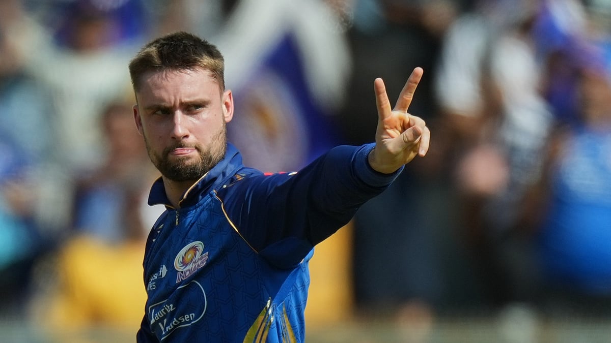 Mumbai Indians' Will Jacks celebrates the wicket of Rajasthan Royals' Yashasvi Jaiswal during the Indian Premier League cricket match between Mumbai Indians and Rajasthan Royals in Mumbai, India, Sunday, May 24, 2026. - AP Photo/Ajit Solanki
