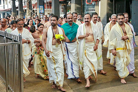 Thrissur: Kerala Chief Minister VD Satheesan visits the Guruvayur Sree Krishna Temple, in Thrissur, Kerala, Sunday, May 24, 2026. ()(PTI05_24_2026_000121B)