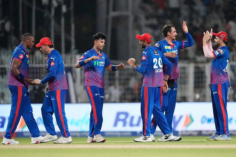 Delhi Capitals' players celebrate after winning the Indian Premier League cricket match against Kolkata Knight Riders, in Kolkata , India. - | Photo: AP/Bikas Das