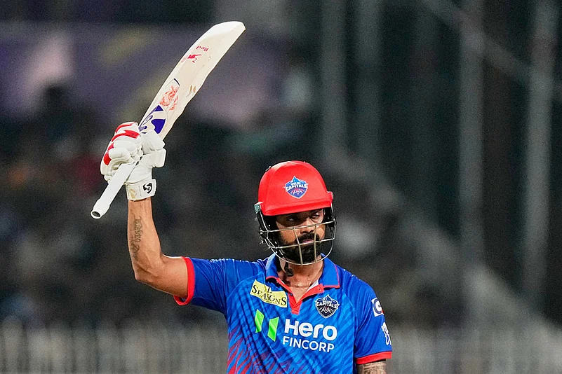 Delhi Capitals K L Rahul celebrates his fifty runs
