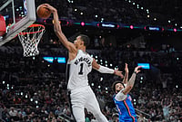| Photo: AP/Eric Gay : San Antonio Spurs forward Victor Wembanyama (1) scores a basket against Oklahoma City Thunder guard Kenrich Williams during the second half of Game 4 in the Western Conference finals NBA basketball playoffs series in San Antonio.