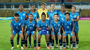 Photo: X/AIFF : The Indian team poses for a photograph ahead of its SAFF Women's Championship match against Maldives.