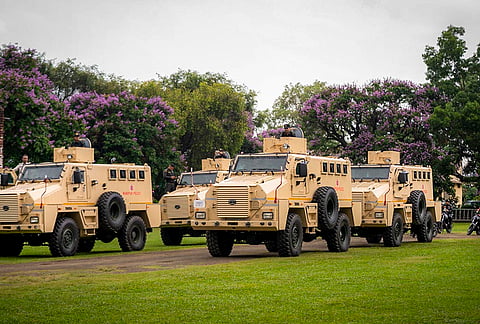Newly inducted armoured vehicles of the Manipur Police during a flag-off ceremony at the 1st Battalion Manipur Rifles Parade Ground, in Imphal.
