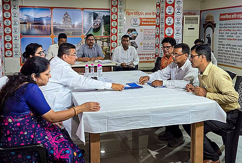 West Bengal Chief Minister Suvendu Adhikari interacts with people during the 'Janata Darbar' programme, at BJP office, in Kolkata, West Bengal. 