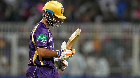 Kolkata Knight Riders' captain Ajinkya Rahane leaves the ground after losing his wicket during the Indian Premier League cricket match between Kolkata Knight Riders and Rajasthan Royals in Kolkata, India.