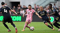 AP/Rebecca Blackwell : Inter Miami forward Lionel Messi (10) comes under pressure from Philadelphia Union midfielder Jovan Lukic (4), midfielder Cavan Sullivan (6), and midfielder Danley Jean Jacques (21), during the first half of an MLS soccer match.