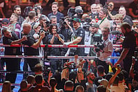 Usyk Vs Verhoeven: Ukrainian Retains Boxing Title In 11th Round After Controversial Victory | Photo: AP : Oleksandr Usyk, center right, celebrates after winning his boxing match against Rico Verhoeven during the WBC World Heavyweight Championship "Glory in Giza" at the site of the Pyramids of Giza, in Giza, Egypt.
