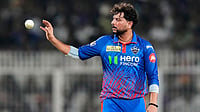 KKR Vs DC, IPL Player Of The Match: Who Won POTM Award Yesterday In Indian Premier League 2026 Clash | Photo: AP/Bikas Das : Delhi Capitals' Kuldeep Yadav receives the ball during the Indian Premier League cricket match between Delhi Capitals and Kolkata Knight Riders, in Kolkata, India.
