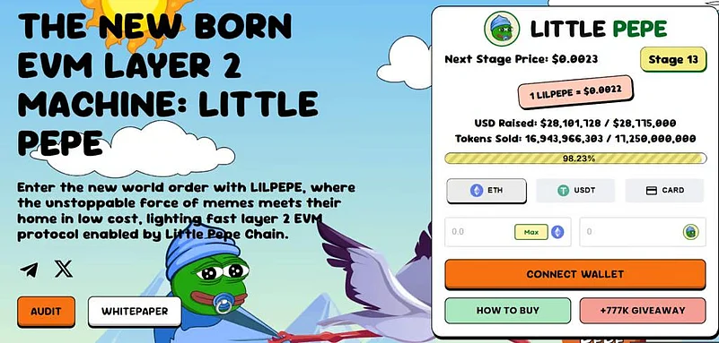 Little Pepe token presale dashboard website banner