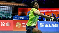 Ayush Shetty in action in the 2026 Badminton Asia Championships. - | Photo: X/BAI_media