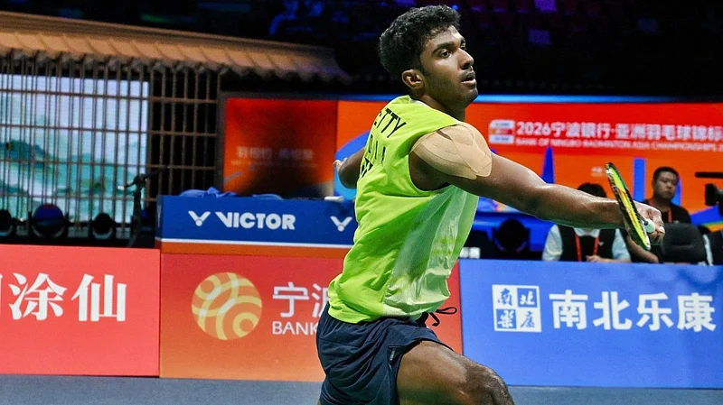 | Photo: X/BAI_media : Ayush Shetty in action in the 2026 Badminton Asia Championships.