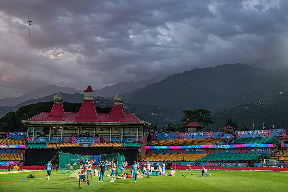 Gujarat Titans' players during a practice session ahead of an Indian Premier League (IPL) 2026 T20 first qualifier cricket match between Royal Challengers Bengaluru and Gujarat Titans, in Dharamshala, Himachal Pradesh,. - | Photo: PTI/Salman Ali