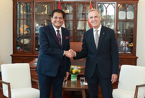 Union Commerce and Industry Minister Piyush Goyal during a meeting with Canadian Prime Minister Mark Carney, in Canada.