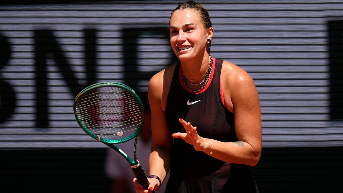 Aryna Sabalenka of Belarus reacts as she plays against Jessica Bouzas Maneiro of Spain during their first round women’s singles tennis match at the French Open tennis tournament in Paris, Tuesday, May 26, 2026.  - | Photo: AP/Christophe Ena