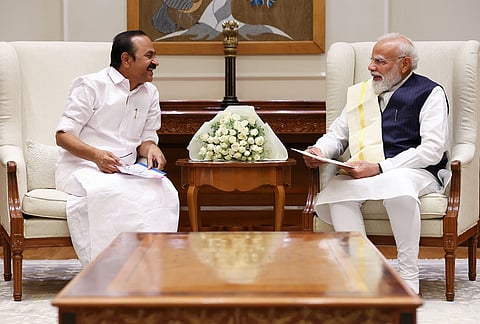 Prime Minister Narendra Modi during a meeting with Kerala Chief Minister VD Satheesan, in New Delhi. 