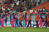 SRH Vs RR, IPL 2026 Eliminator: Vaibhav Sooryavanshi Blitzkrieg Powers Rajasthan Royals To Qualifier 2 | Photo: PTI/Arun Sharma : Rajasthan Royals' players are congratulated by Sunrisers Hyderabad's players after winning the Indian Premier League (IPL) 2026 Eliminator T20 cricket match, in New Chandigarh.
