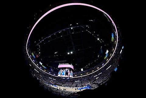 The Oklahoma City Thunder play the San Antonio Spurs in the second half of Game 5 in the Western Conference finals NBA basketball playoffs series, in Oklahoma City. 
