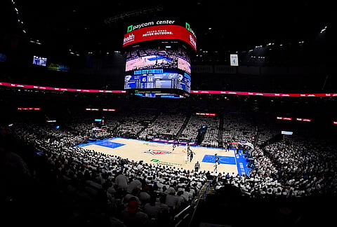 The Oklahoma City Thunder play the San Antonio Spurs in the first half of Game 5 in the Western Conference finals NBA basketball playoffs series, in Oklahoma City. 
