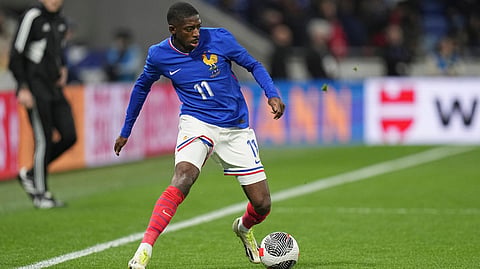 France’s Ousmane Dembele in action during an international friendly soccer match between France and Germany at the Groupama stadium in Decines, near Lyon, central France, Saturday, March 23, 2024.