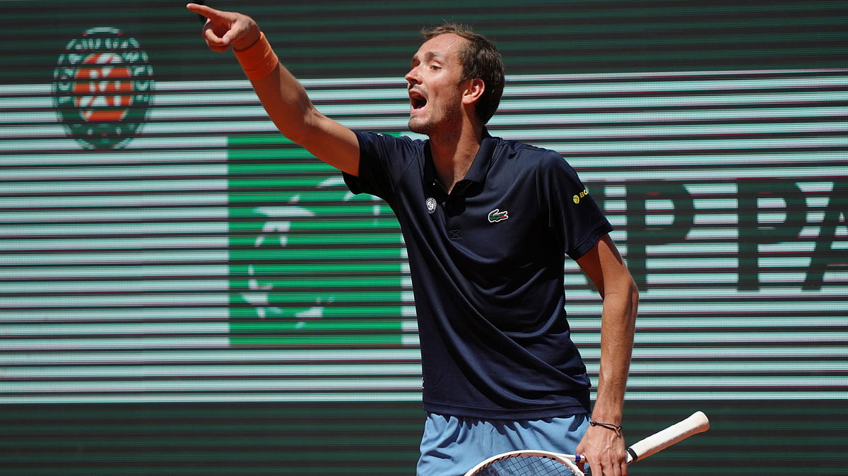Daniil Medvedev of Russia reacts as he plays against Adam Walton of Australia during their first round men's singles tennis match at the French Open tennis tournament in Paris, Tuesday, May 26, 2026 - (AP Photo/Aurelien Morissard)