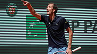 (AP Photo/Aurelien Morissard) : Daniil Medvedev of Russia reacts as he plays against Adam Walton of Australia during their first round men's singles tennis match at the French Open tennis tournament in Paris, Tuesday, May 26, 2026