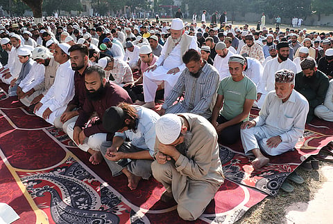 People offer prayers during Eid al-Adha celebrations, in Jammu. Jammu and Kashmir is observing Eid al-Adha on May 27, a day ahead of the rest of the country. 