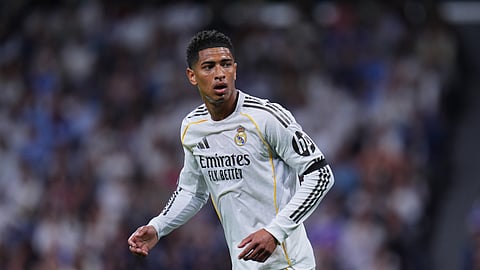 Real Madrid’s Jude Bellingham during a Spanish La Liga soccer match between Real Madrid and Alaves in Madrid, Spain, Tuesday, April 21, 2026. 