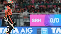 | Photo: AP/Ashwini Bhatia : Sunrisers Hyderabad’s Abhishek Sharma leaves the ground after losing his wicket during the Indian Premier League cricket match between Rajasthan Royals and Sunrisers Hyderabad in New Chandigarh, India, Wednesday, May 27, 2026.