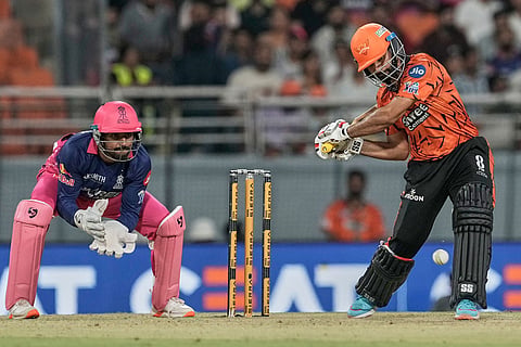 Sunrisers Hyderabad's Salil Arora plays a shot during the Indian Premier League cricket match between Rajasthan Royals and Sunrisers Hyderabad in New Chandigarh, India.