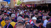 Leipzig Police Intervene As Crystal Palace And Rayo Vallecano Fans Fight Before Conference League Final – Watch | Photo: AP/Michael Probst : Crystal Palace supporters wait in the city centre in Leipzig, Germany, Wednesday, May 27, 2026, ahead of the Europa Conference League final soccer match between Crystal Palace and Rayo Vallecano later the day.