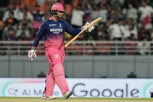 | Photo: AP/Ashwini Bhatia : Rajasthan Royals’ Vaibhav Sooryavanshi celebrates his fifty runs during the Indian Premier League cricket match between Rajasthan Royals and Sunrisers Hyderabad in New Chandigarh, India, Wednesday, May 27, 2026.