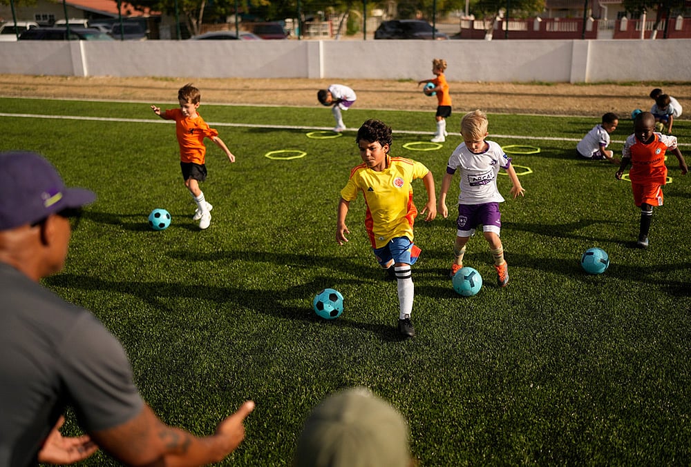 Children train at the C-Stars United soccer academy in Willemstad, Curacao.