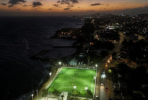 People play soccer in Willemstad, Curacao.