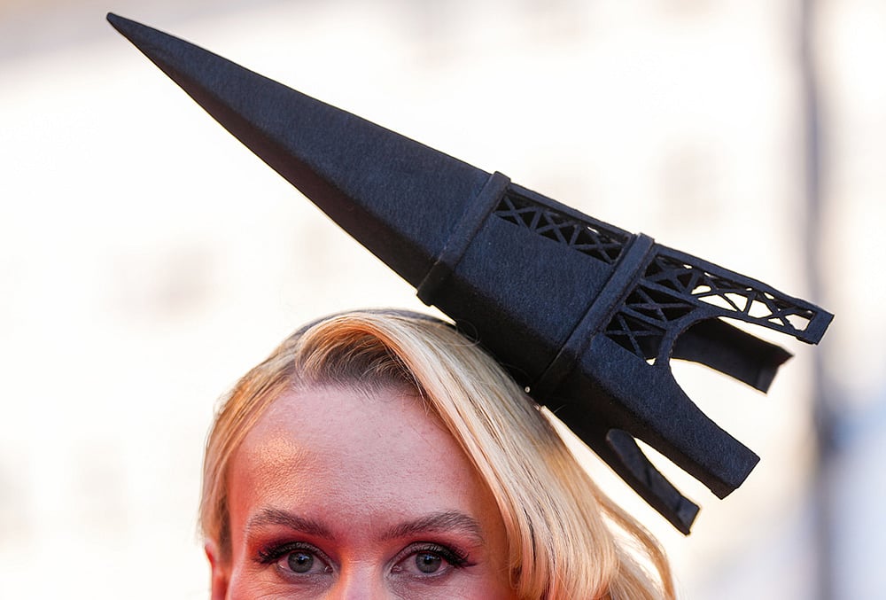 Cannes 2026 Playful fashion details light up the red carpet photos- Eiffel Tower inspired hat 