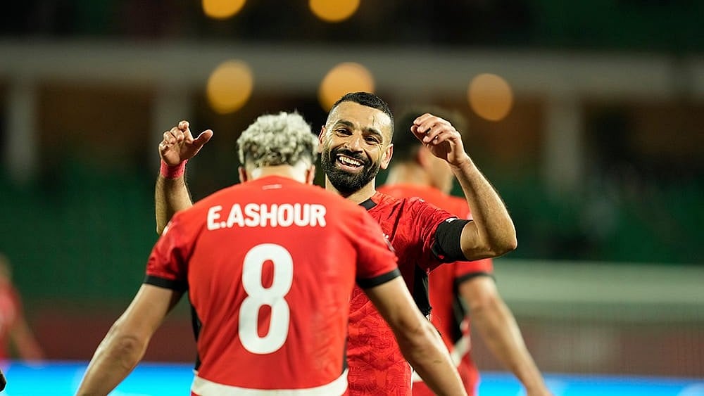 Egypt's Mohamed Salah celebrates after scoring his side's third goal during the Africa Cup of Nations round of 16 soccer match between Egypt and Benin in Agadir, Morocco. - | Photo: AP/Mosa'ab Elshamy