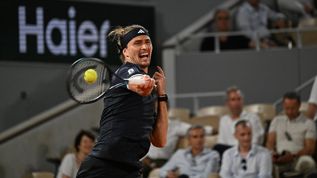 Alexander Zverev of Germany returns to Quentin Halys of France during their third round men's singles tennis match at the French Open tennis tournament in Paris. - AP Photo