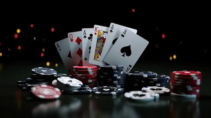 Poker playing cards with stacks of casino chips