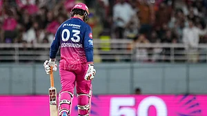 PTI Photo/Karma Bhutia : Vaibhav Sooryavanshi slammed a blistering 96 off 47 balls on a two-paced Mullanpur wicket and blasted eight fours and seven sixes during the course of his innings.